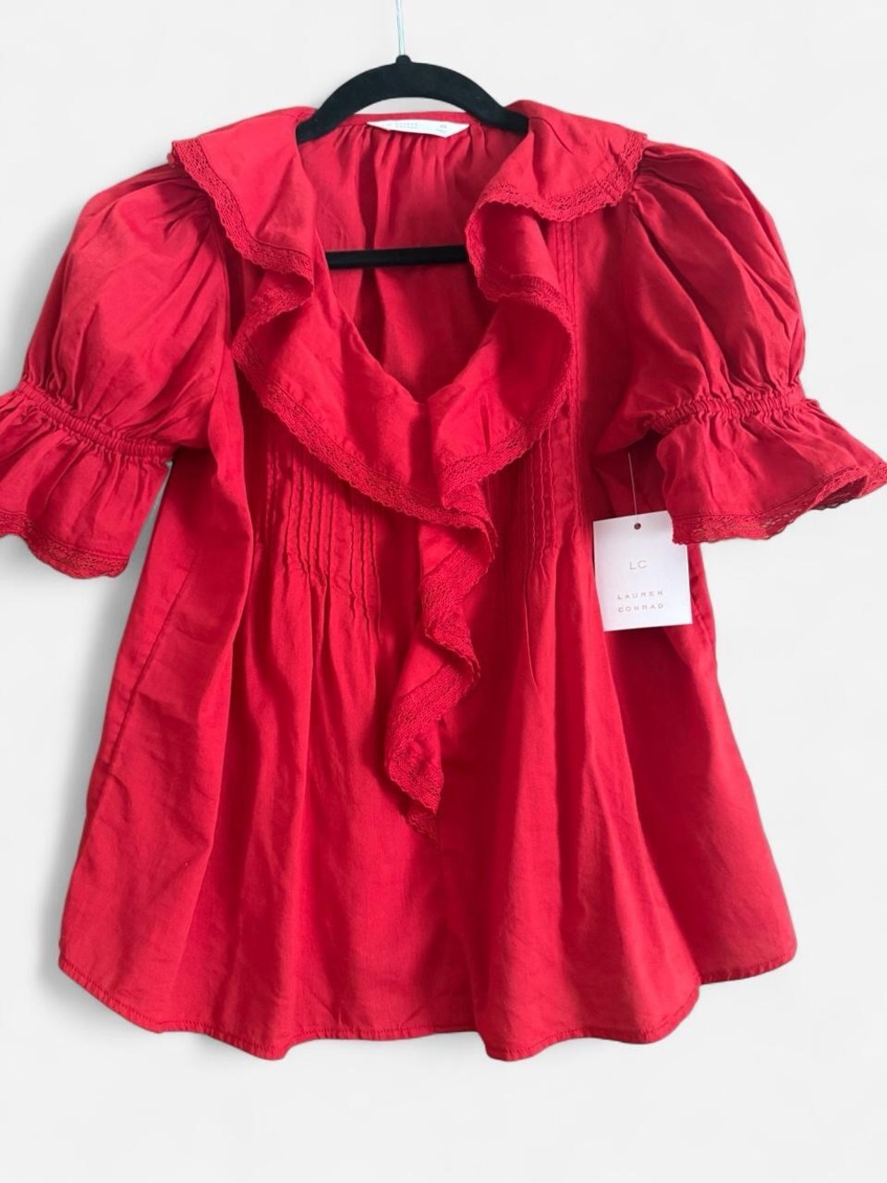Kohl's Girls' Red Ruffle-Front Puff Sleeve Blouse